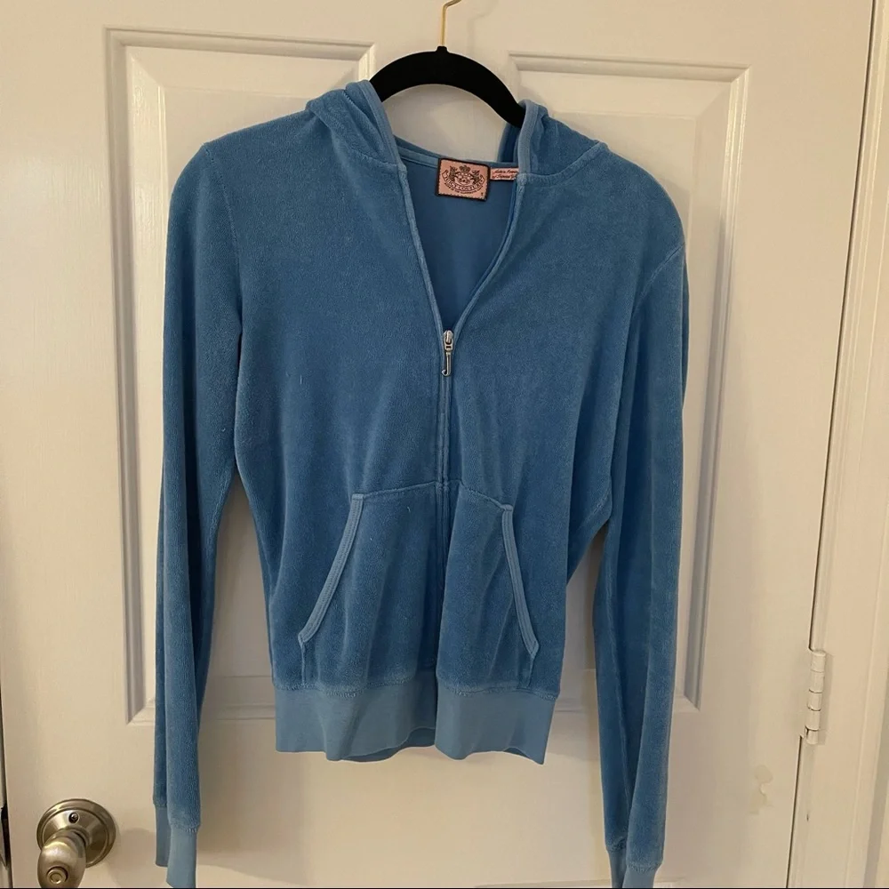 Juicy Couture blue terry cloth zip up hoodie with silver “J” - Picture 2 of 16